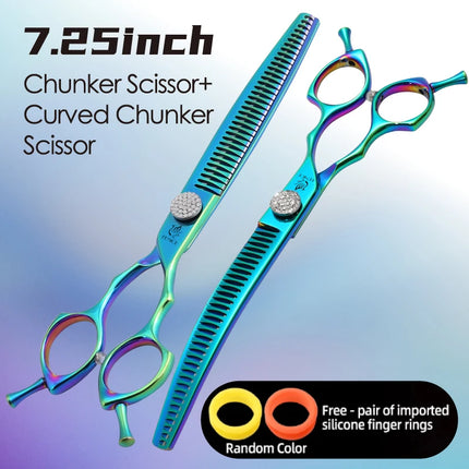 Fenice Grooming Scissors Diamond Screw 7.25 Inch Professional Curved Chunker Scissors Thinner Shears for Pet Groomers Tesoura