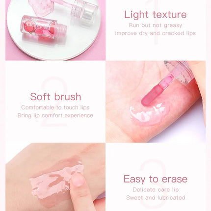Hydrating Transparent Lip Gloss 3 Piece Set Fruit Scented Lip Oil with Avocado Strawberry and Peach for Soft Smooth Lips