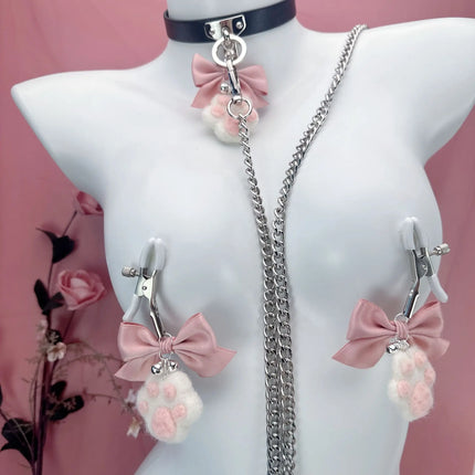 BDSM Nipple Clamp Cute Bow Cat Claw Breast Clip Collar with Bell Anal Plug Butt Plug Nipple Stimulation Flirting Adult Sex Toys