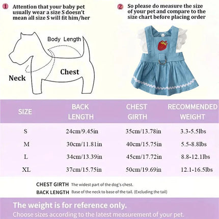 Denim Dog Princess Dress Fashion Dog Clothes Cute Strawberry Puppy Dress Cat Flying Sleeves Skirt Pet Costumes Chihuahua Dress