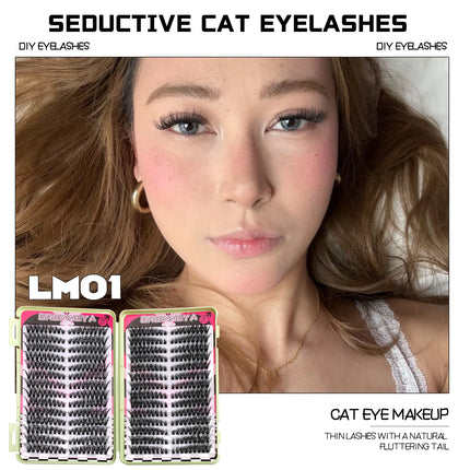 GROINNEYA DIY Lash Clusters 5D Fluffy Thick Cat Eye Lashes Extension Dramatic Mixed Tray Eyelash Long Lasting Lash Makeup