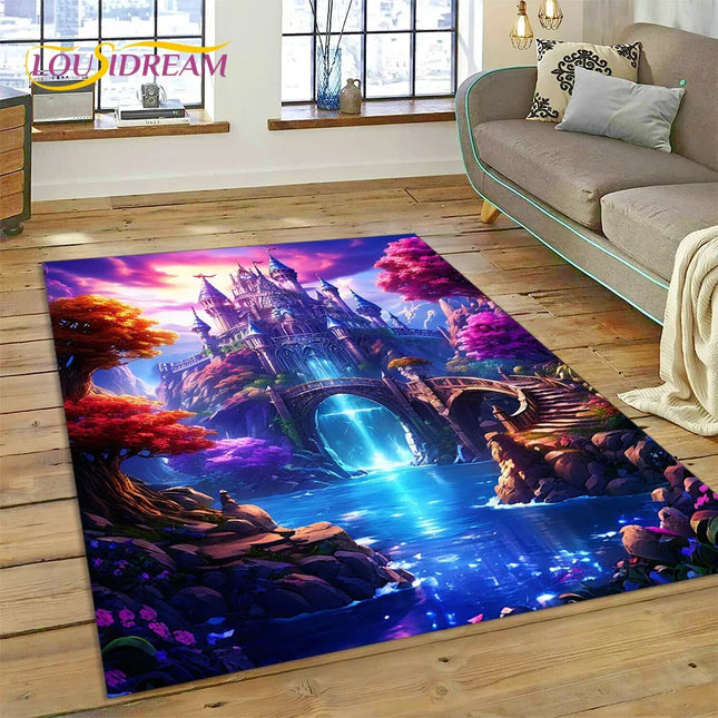 Dream Fairy Tale Castle Mysterious Gothic Cartoon Carpet Rug for Living Room Bedroom Home Sofa, Kid Area Rug Non-slip Floor Mat