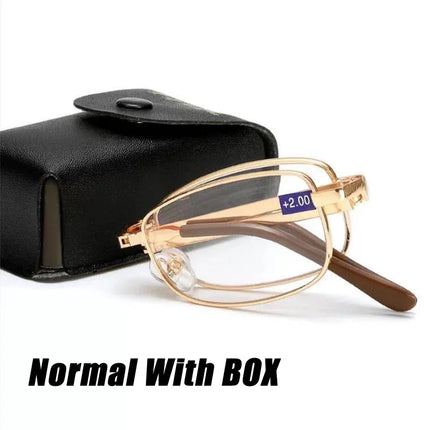 Multifocal Folding Reading Glasses Anti-blue Light Men Women Metal HD Lenses Eyewear Far Near Sihgt Eyeglasses With Leather Box