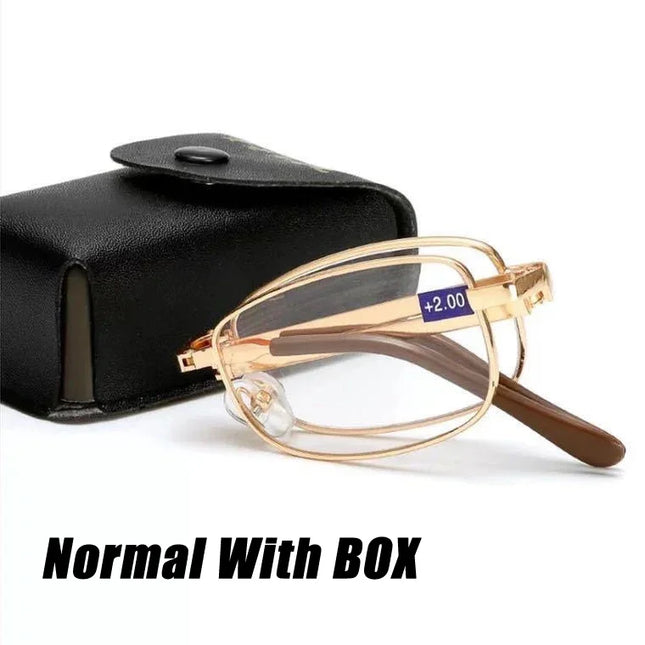 Multifocal Folding Reading Glasses Anti-blue Light Men Women Metal HD Lenses Eyewear Far Near Sihgt Eyeglasses With Leather Box