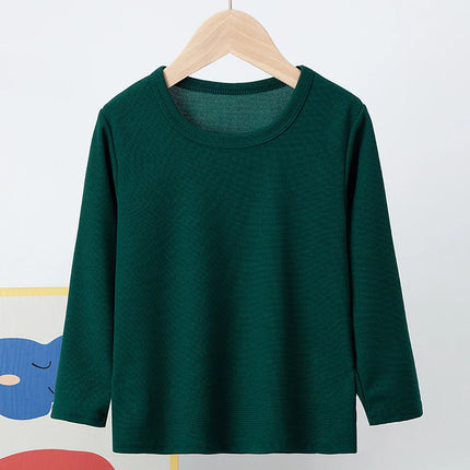 Children's Autumn Solid Color Simple Versatile Long-Sleeve T-shirt Boys' Casual Sports Shirt Girls' Fashion Round-Neck Sweatshirt