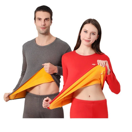Golden Fleece Thermal Underwear Set for Women and Men Winter Warm Couple Outfit Thickened Slim Fit Round Neck Long Underwear