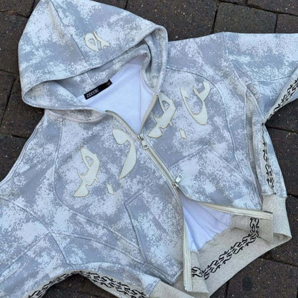 Light colored loose hoodie classic style new elastic zipper camouflage casual men's and women's street high-end hip-hop street j
