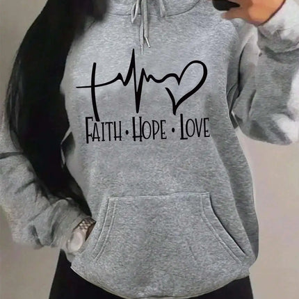 Faith Hope Love Letter Graphic Women Hoody Street Casual Loose Hoodies Autumn Fleece Pullover Hip Hop O-Neck Clothing Female