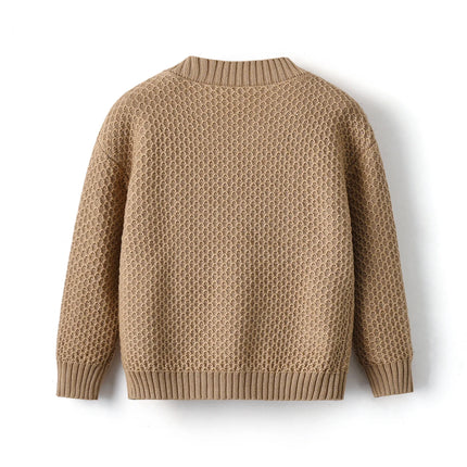 Baby Boy Girl Boutique Knitted Cardigan Solid Color Brother Sister Matching Knitting Kids Children Sweater For Daily Wear
