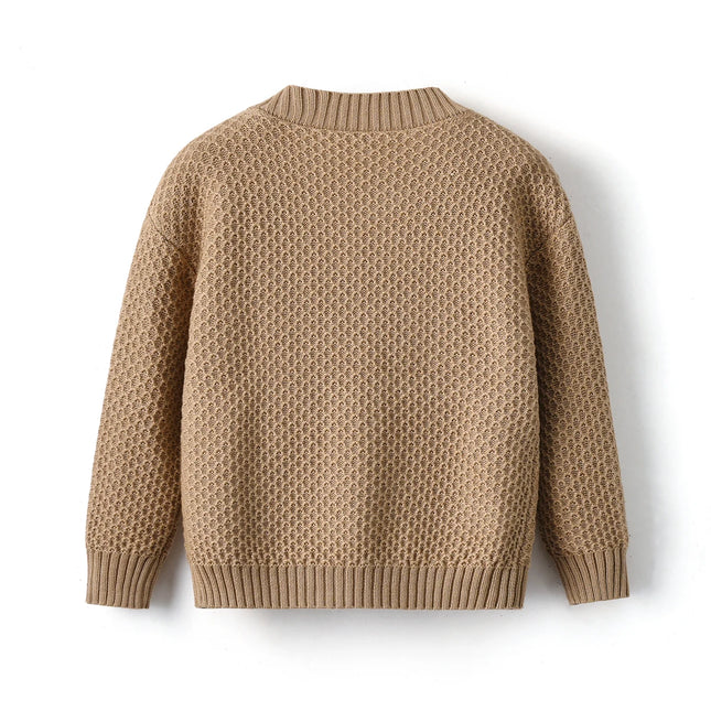 Baby Boy Girl Boutique Knitted Cardigan Solid Color Brother Sister Matching Knitting Kids Children Sweater For Daily Wear