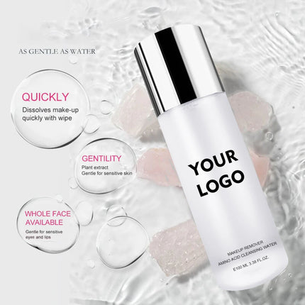 Private Label Makeup Remover Custom Logo 100ML Pure Plant Eye Lip Facial Amino Acid Cleansing Makeup Smooth Skins Texture Moist