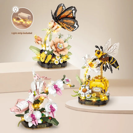 LOZ children's small particle building block toy set insect series yellow bee tiger butterfly model assembly girl toy gift