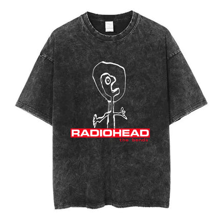 Radiohead Rock Band Washed Cotton T-Shirt Men Women Hip Hop Music Tee Fashion Short Sleeve T-shirt Summer Oversized T-shirts Tops