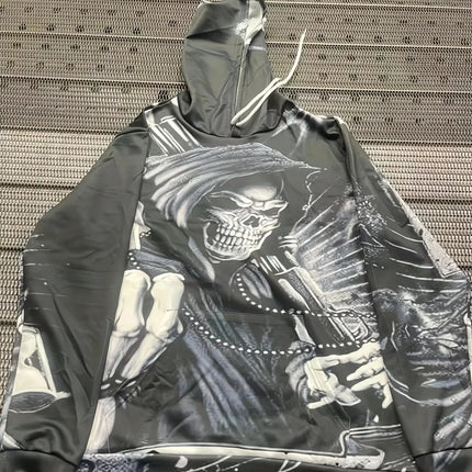 Autumn European and American new men's skull print comfortable and breathable hooded sweatshirt outdoor high street clothing