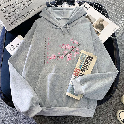 2025 Blossom Sakura Printing Hoodies Female Casual Sleeve Sweatshirt with Pocket Women Winter Pullovers Autumn Winter Hoodie