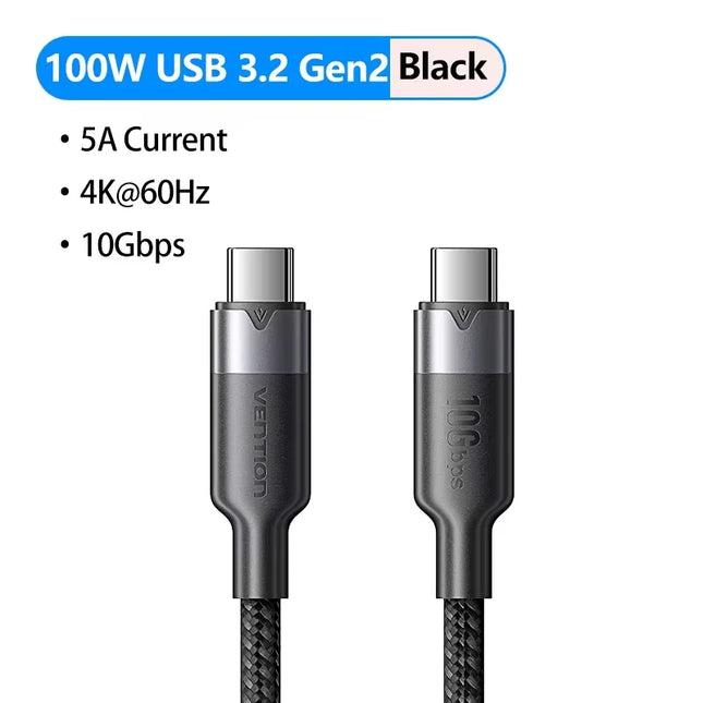 Vention USB C Cable USB3.2 10Gbps Type C to Type C PD100W QC4.0 5A Fast Charg Cord 4K60Hz for MacBook Pro iPad iPhone 17 SamSung