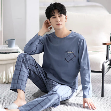 Men's Pure Cotton Spwear Long Sve Autumn Winter Home Clothes Set Can Be Worn outside Casual Sle Printed with kets
