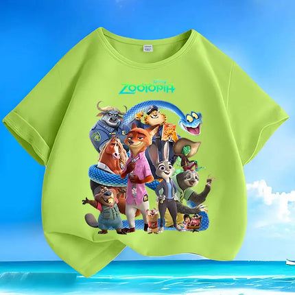 Crazy Zootopia New Fox Rabbit Cartoon Printed Children's T-shirt 2026 Summer New Cotton Versatile Parent Child Short Sleeve