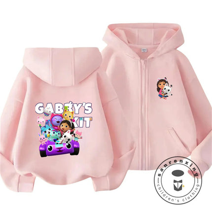 Boys Girls Gabbys Dollhouse Zipper Hoodie 3-14Y Autumn And Winter Cute Kawaii Cartoon Hot Street Warm Casual Kids