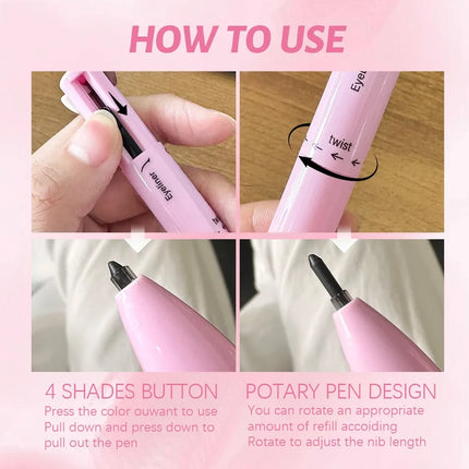 4 in 1 Multi-function Makeup Pen, Compact Travel Eyeliner, Lip Liner, Eyebrow Pencil, Highlighter Eyeshadow Pen