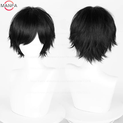 Anime 30cm Short Straight Cosplay Wig Black White Green Brown Purple Blue Gray Red Gold Man Women Heat Resistant Synthetic Hair