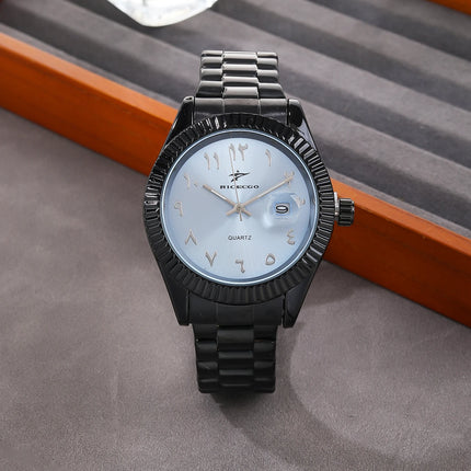 Trendy Black Warrior Fashion Business Quartz Watch Black Steel Strap Simple Scale Date Display Versatile Texture Men's Watch