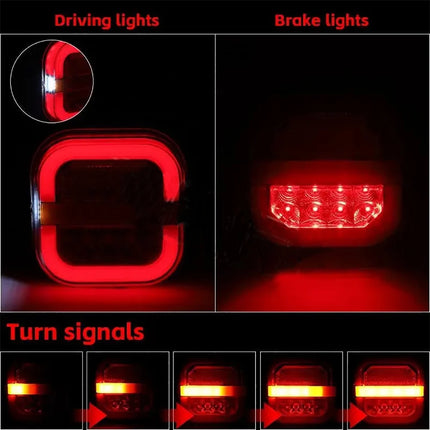 2pcsSquare 4inch LED Tail Light Left Right Rear Brake Lamp Licesen Plate Taillight 12V 24V Turn Signal For TrailerVan Bus Pickup