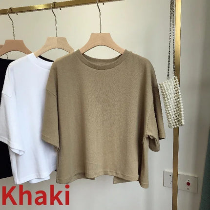Summer New Ladies Casual Backless T-Shirt 2023 Korean Women Round Neck Loose Sweet Spicy Wind Short-Sleeved Crop Tops