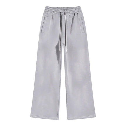 2025 Winter New Fleece Sweatpants Men Splashing Ink Spray Dyeing Wash Distressed Wide Joggers Grinding Edges Baggy Plush Pants