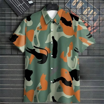 2026 Summer Men's Short-Sleeve Shirt with Asymmetrical Print Hawaiian-Style Collar Plus Size Casual Men's Wear