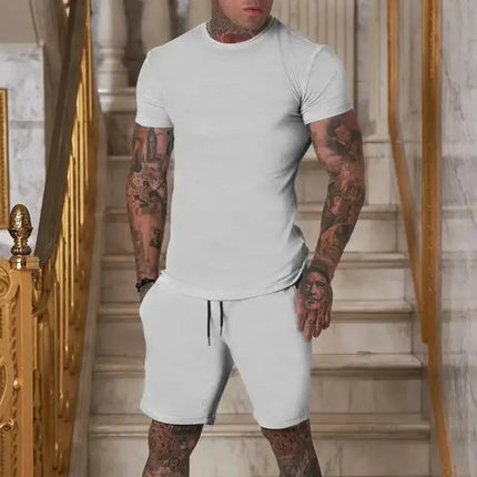 2025 summer new men's breathable sportswear short sleeved t-shirt and shorts set popular quick drying clothing