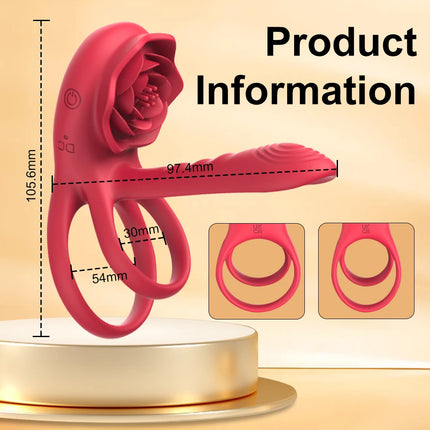 Remote Control Vibrating Cock Ring Penis Sleeve with Rose Clitoral Stimulator Penis Ring Vibrator Adult Sex Toys for Men Women