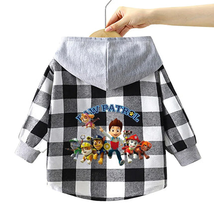 Paw Patrol Children's Hooded Shirts Kids Clothes Baby Boys Plaid Shirts Coat for Spring Autumn Girls Long-Sleeve Jacket Clothing