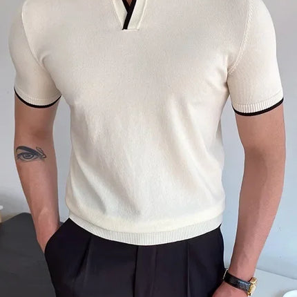 Men's Polo Shirt Elbow-Sleeved T-shirt Fashion Polo Collar Slim-Fit Men Clothing Woolen Sports Polo Tee Shirt Man Golf Shirt EUR