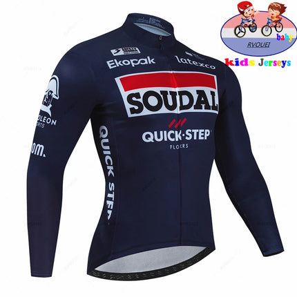 Soudal Quick Step Baby Cycling Clothing Children Long Sleeve Jersey Set Breathable Sportswear Kids Bicycle Maillot Ciclismo