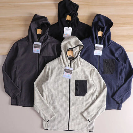 Outdoor R High-End Wave Pattern Warmth Couple Zipper Hooded Fce Lined Base Layer irt Middle Layer Sweatirt