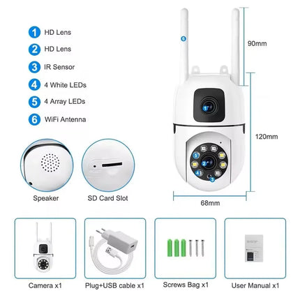 8MP WIFI Surveillance Camera Dual Lens Dual Screen 5MP IP Cameras Wireless Auto Tracking Color Night Vision 10X Zoom HD Camera