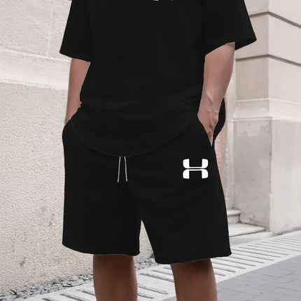 2026 Men's Sporty Suit Set, Including Short Shirt and Sports Shorts, Two Casual Suits