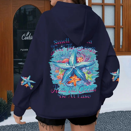 New Hawaiian Flower Print Creative Letter Hoodies Women's Long Sleeve Streetwear Ocean Beach Series Female Hoodie Gifts