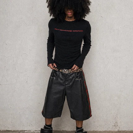Nerazzurri Summer Patchwork Pu Leather Shorts for Men Cool Handsome Luxury Designer Calf-Length Pants Emo Menswear Clothes 2026