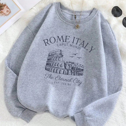 Colosseum Rome Italy Print Woman Sweatshirt Casual Crewneck Sportswear Y2K Loose Multicolor Pullover All-Match Fleece Clothing