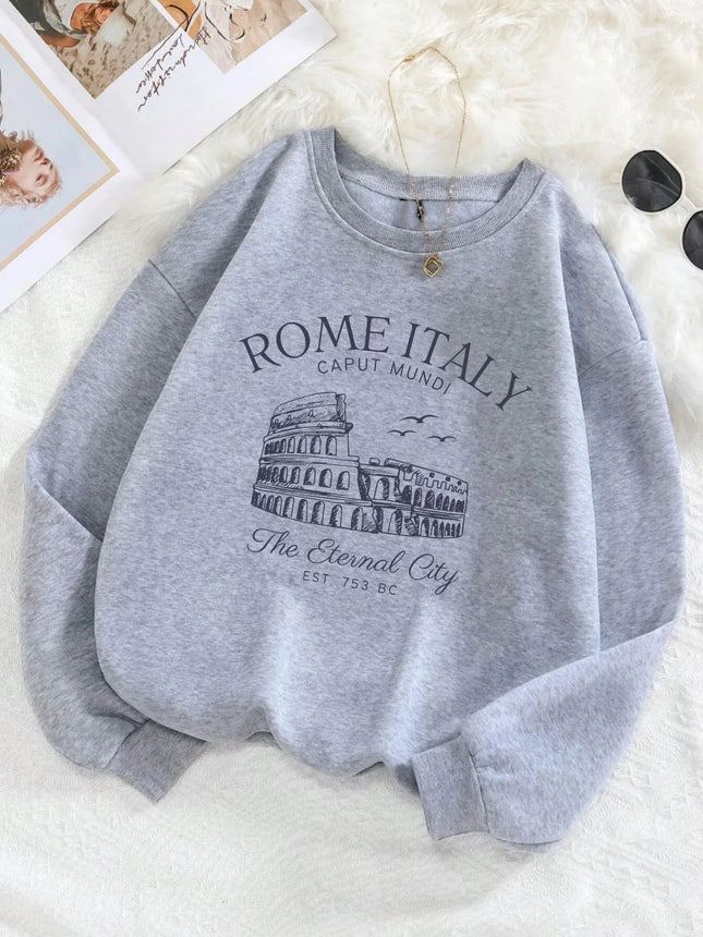 Colosseum Rome Italy Print Women's Sweatshirt Casual Crewneck Sportswear Y2K Loose Multicolor Pullover All-Match Fleece Clothing