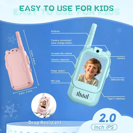Video Walkie Talkies for Kids 2 Pack Rechargeable Toddler Toys for Indoor Camping Travel Birthday Gfits for Kids Ages 3-12