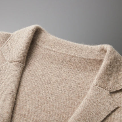 100% Merino Wool Sweater Men's Suit Collar Cardigan Pants Set Smart Casual Knitwear Autumn Winter Solid Coat Top Knit Trousers
