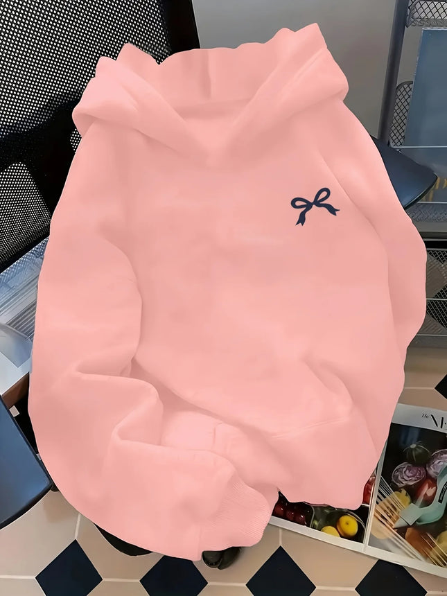 Bow Print Hooded Sweatshirt Women's Bow Print Long Sleeve Hooded Sweatshirt Comfortable Loose Fit Sweatshirt Kangaroo Pocket