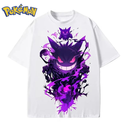 Pokémon Anime Gengar Printing T-shirt 2026 Men's and Women's Summer New Street Hip Hop Large Loose Daily Parent-child Top