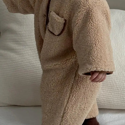 Autumn Winter Toddler Retro Cardigan Plus Velvet Lapel Romper Girl Baby Cotton Thicken Warm One-piece Boy Infant Fleece Jumpsuit