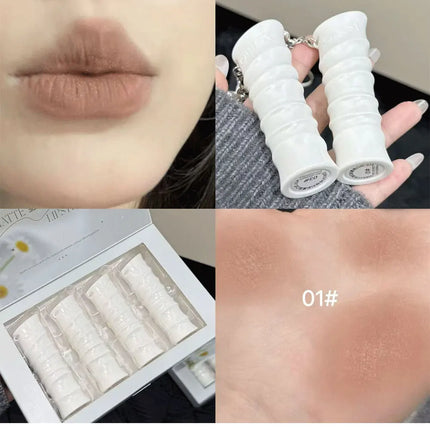 QIBEST New Exquisite Symphony Matte Lipstick Matte Soft Mist Korean Cosmetics Light Color Colorful Lasting Shiny Lipstick Makeup