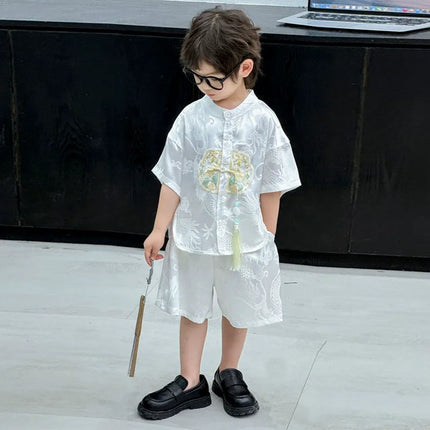 Summer Short Sleeve Two-piece Set Kids Clothes Casual Boy Outfit Baby Tang Style Fashion Children's Sets Hanfu Suit Boys Costume