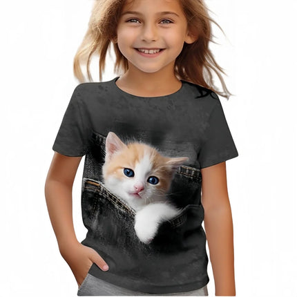 T-Shirts for Girls Fashion Capybara Children Clothes Summer Girls Clothes 7 to 8 Years Tops Cute Cat Printed Tees Child T-Shirt